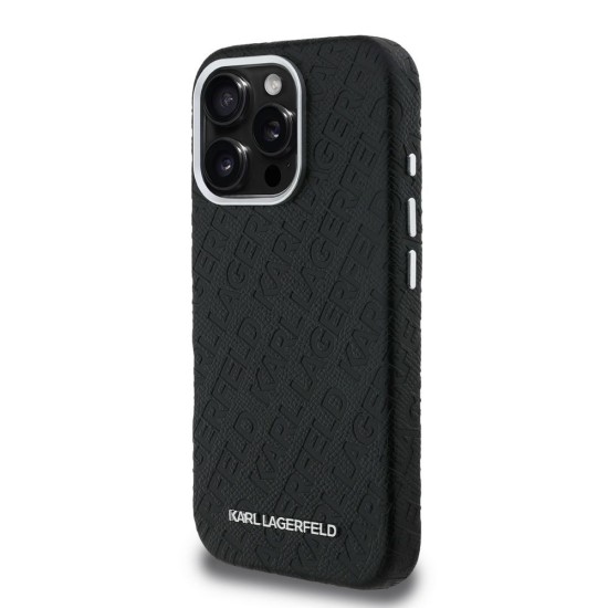 Husa Karl Lagerfeld Grained PU Repeated Logo MagSafe pentru iPhone 16 Pro Max, Neagra (Bakr, KLHMP16XPGKLFOFK) by www.silkase.ro