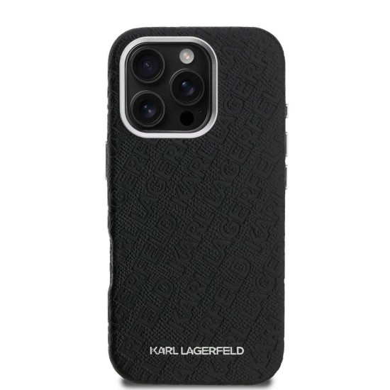 Husa Karl Lagerfeld Grained PU Repeated Logo MagSafe pentru iPhone 16 Pro Max, Neagra (Bakr, KLHMP16XPGKLFOFK) by www.silkase.ro
