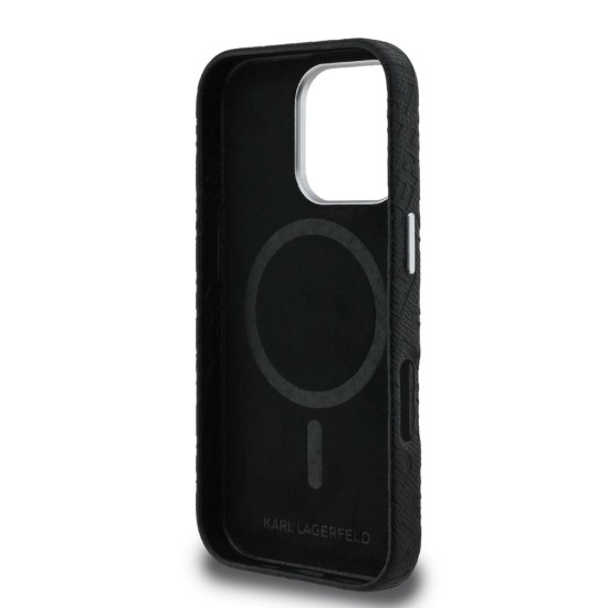 Husa Karl Lagerfeld Grained PU Repeated Logo MagSafe pentru iPhone 16 Pro Max, Neagra (Bakr, KLHMP16XPGKLFOFK) by www.silkase.ro