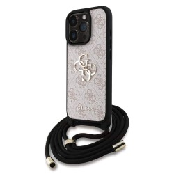 Husa Crossbody Guess PU 4G Metal Logo Strap pentru iPhone 15 Pro, Roz