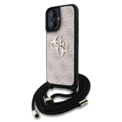 Husa Crossbody Guess PU 4G Metal Logo Strap pentru iPhone 16, Roz
