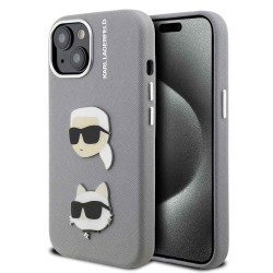 Husa Karl Lagerfeld Grained PU K&CH Heads pentru iPhone 15, Gri