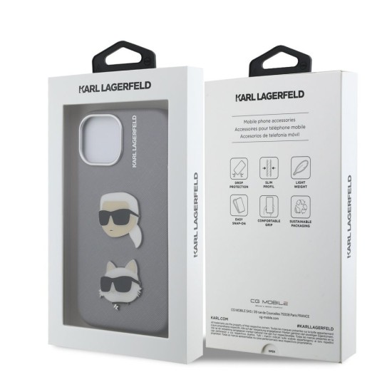 Husa Karl Lagerfeld Grained PU K&CH Heads pentru iPhone 15, Gri Husa Karl Lagerfeld Grained PU K&CH Heads pentru iPhone 15, Gri (Bakr, KLHCP15SPSFDHPG) by www.silkase.ro