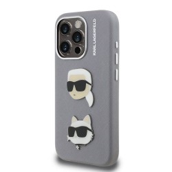 Husa Karl Lagerfeld Grained PU K&CH Heads pentru iPhone 15 Pro, Gri Husa Karl Lagerfeld Grained PU K&CH Heads pentru iPhone 15 Pro, Gri