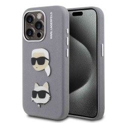 Husa Karl Lagerfeld Grained PU K&CH Heads pentru iPhone 15 Pro Max, Gri
