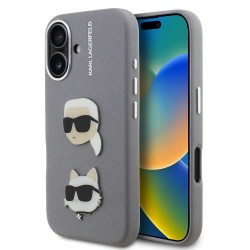 Husa Karl Lagerfeld Grained PU K&CH Heads pentru iPhone 16, Gri