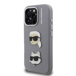 Husa Karl Lagerfeld Grained PU K&CH Heads pentru iPhone 16 Pro, Gri Husa Karl Lagerfeld Grained PU K&CH Heads pentru iPhone 16 Pro, Gri