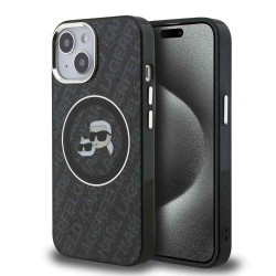 Husa Karl Lagerfeld IML K&CH Heads Repeated Logo MagSafe pentru iPhone 15, Neagra