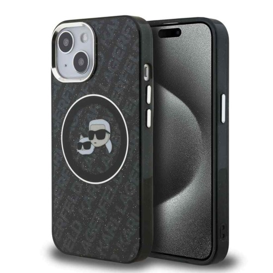Husa Karl Lagerfeld IML K&CH Heads Repeated Logo MagSafe pentru iPhone 15, Neagra (Bakr, KLHMP15SHMKBKCHK) by www.silkase.ro