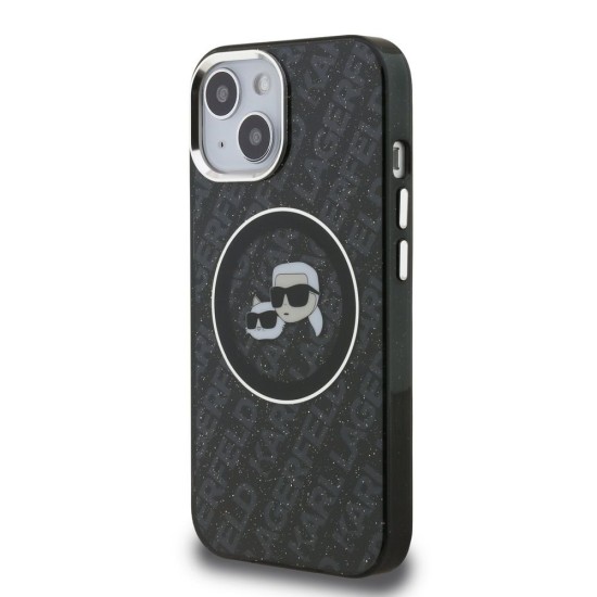Husa Karl Lagerfeld IML K&CH Heads Repeated Logo MagSafe pentru iPhone 15, Neagra (Bakr, KLHMP15SHMKBKCHK) by www.silkase.ro