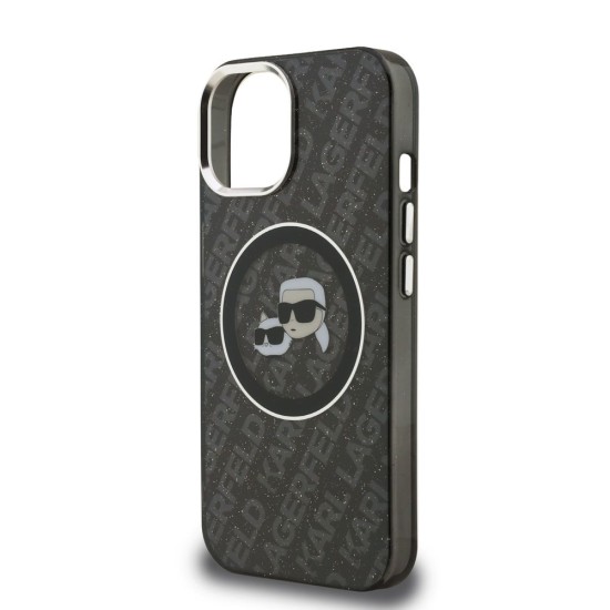 Husa Karl Lagerfeld IML K&CH Heads Repeated Logo MagSafe pentru iPhone 15, Neagra (Bakr, KLHMP15SHMKBKCHK) by www.silkase.ro