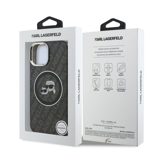 Husa Karl Lagerfeld IML K&CH Heads Repeated Logo MagSafe pentru iPhone 15, Neagra (Bakr, KLHMP15SHMKBKCHK) by www.silkase.ro
