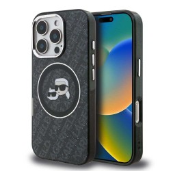 Husa Karl Lagerfeld IML K&CH Heads Repeated Logo MagSafe pentru iPhone 16 Pro Max, Neagra