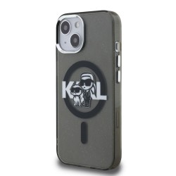 Husa Karl Lagerfeld IML Glitter Karl and Choupette Sketch MagSafe pentru iPhone 15, Neagra