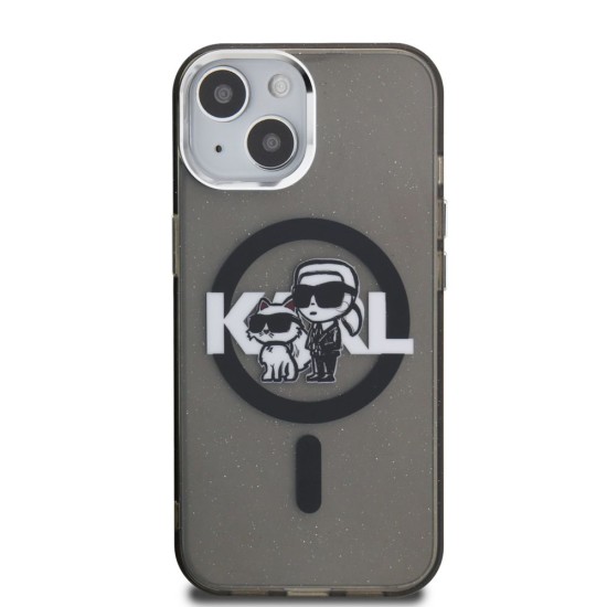 Husa Karl Lagerfeld IML Glitter Karl and Choupette Sketch MagSafe pentru iPhone 15, Neagra (Bakr, KLHMP15SHGKCGKBK) by www.silkase.ro