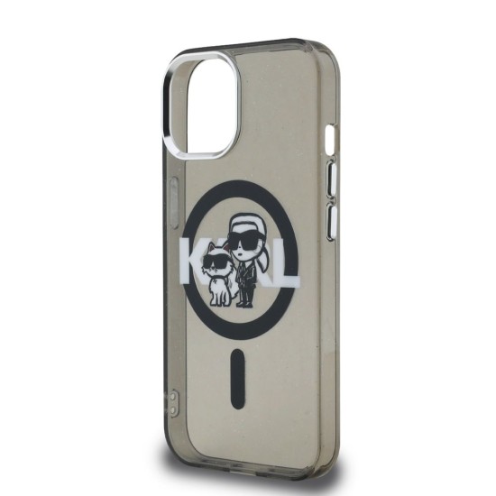 Husa Karl Lagerfeld IML Glitter Karl and Choupette Sketch MagSafe pentru iPhone 15, Neagra (Bakr, KLHMP15SHGKCGKBK) by www.silkase.ro