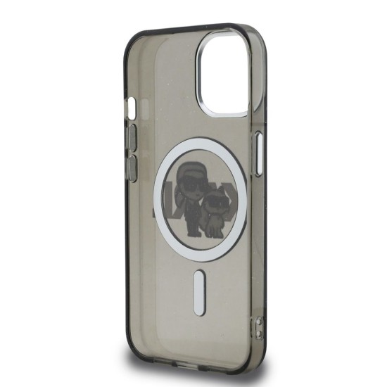 Husa Karl Lagerfeld IML Glitter Karl and Choupette Sketch MagSafe pentru iPhone 15, Neagra (Bakr, KLHMP15SHGKCGKBK) by www.silkase.ro