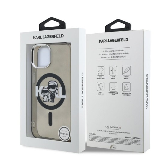 Husa Karl Lagerfeld IML Glitter Karl and Choupette Sketch MagSafe pentru iPhone 15, Neagra (Bakr, KLHMP15SHGKCGKBK) by www.silkase.ro