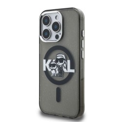 Husa Karl Lagerfeld IML Glitter Karl and Choupette Sketch MagSafe pentru iPhone 15 Pro, Neagra