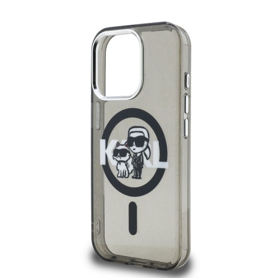 Husa Karl Lagerfeld IML Glitter Karl and Choupette Sketch MagSafe pentru iPhone 15 Pro, Neagra (Bakr, KLHMP15LHGKCGKBK) by www.silkase.ro