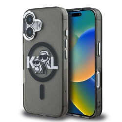 Husa Karl Lagerfeld IML Glitter Karl and Choupette Sketch MagSafe pentru iPhone 16, Neagra