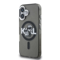 Husa Karl Lagerfeld IML Glitter Karl and Choupette Sketch MagSafe pentru iPhone 16, Neagra