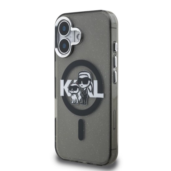 Husa Karl Lagerfeld IML Glitter Karl and Choupette Sketch MagSafe pentru iPhone 16, Neagra (Bakr, KLHMP16SHGKCGKBK) by www.silkase.ro