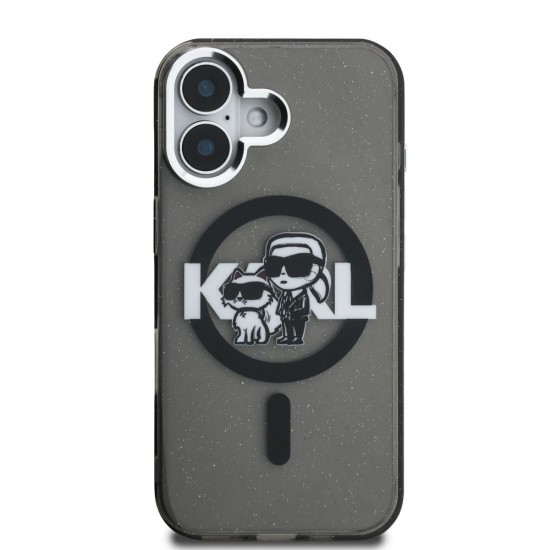 Husa Karl Lagerfeld IML Glitter Karl and Choupette Sketch MagSafe pentru iPhone 16, Neagra (Bakr, KLHMP16SHGKCGKBK) by www.silkase.ro