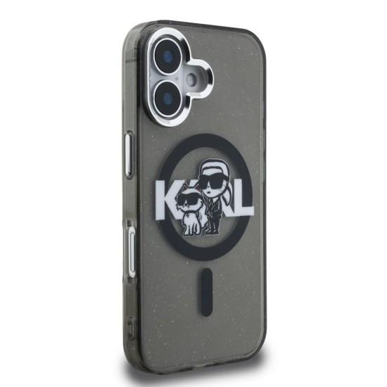 Husa Karl Lagerfeld IML Glitter Karl and Choupette Sketch MagSafe pentru iPhone 16, Neagra (Bakr, KLHMP16SHGKCGKBK) by www.silkase.ro