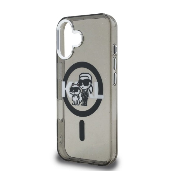 Husa Karl Lagerfeld IML Glitter Karl and Choupette Sketch MagSafe pentru iPhone 16, Neagra (Bakr, KLHMP16SHGKCGKBK) by www.silkase.ro