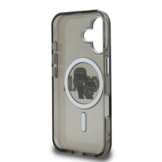 Husa Karl Lagerfeld IML Glitter Karl and Choupette Sketch MagSafe pentru iPhone 16, Neagra (Bakr, KLHMP16SHGKCGKBK) by www.silkase.ro