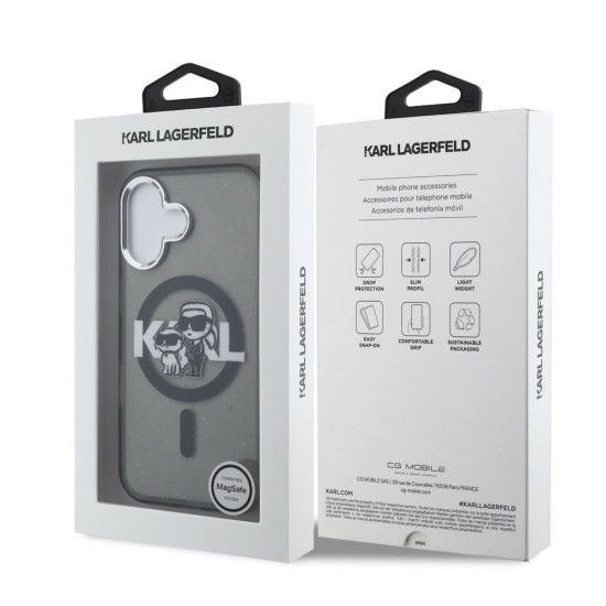 Husa Karl Lagerfeld IML Glitter Karl and Choupette Sketch MagSafe pentru iPhone 16, Neagra (Bakr, KLHMP16SHGKCGKBK) by www.silkase.ro