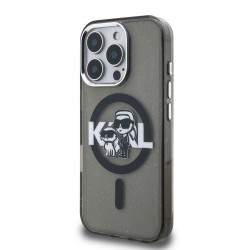Husa Karl Lagerfeld IML Glitter Karl and Choupette Sketch MagSafe pentru iPhone 16 Pro Max, Neagra