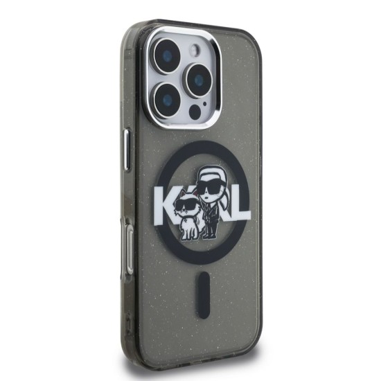 Husa Karl Lagerfeld IML Glitter Karl and Choupette Sketch MagSafe pentru iPhone 16 Pro Max, Neagra (Bakr, KLHMP16XHGKCGKBK) by www.silkase.ro