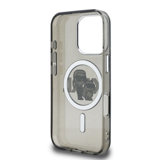 Husa Karl Lagerfeld IML Glitter Karl and Choupette Sketch MagSafe pentru iPhone 16 Pro Max, Neagra (Bakr, KLHMP16XHGKCGKBK) by www.silkase.ro
