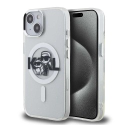Husa Karl Lagerfeld IML Glitter Karl and Choupette Sketch MagSafe pentru iPhone 15, Transparenta