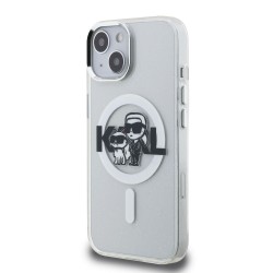 Husa Karl Lagerfeld IML Glitter Karl and Choupette Sketch MagSafe pentru iPhone 15, Transparenta