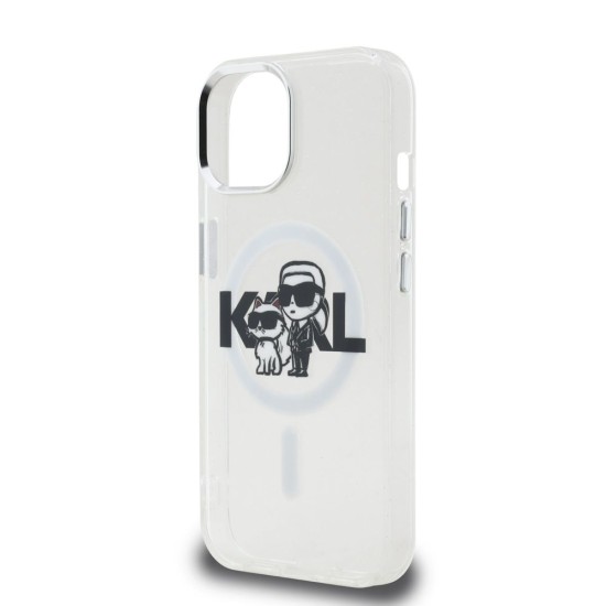 Husa Karl Lagerfeld IML Glitter Karl and Choupette Sketch MagSafe pentru iPhone 15, Transparenta (Bakr, KLHMP15SHGKCGKBT) by www.silkase.ro