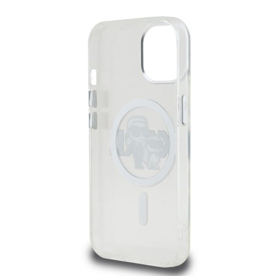 Husa Karl Lagerfeld IML Glitter Karl and Choupette Sketch MagSafe pentru iPhone 15, Transparenta (Bakr, KLHMP15SHGKCGKBT) by www.silkase.ro