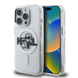 Husa Karl Lagerfeld IML Glitter Karl and Choupette Sketch MagSafe pentru iPhone 15 Pro Max, Transparenta