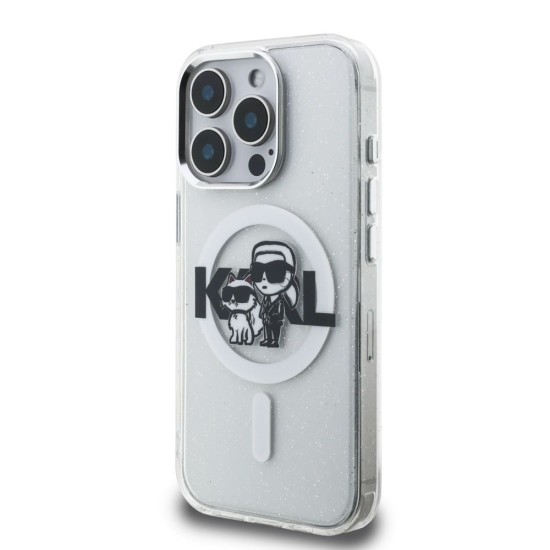 Husa Karl Lagerfeld IML Glitter Karl and Choupette Sketch MagSafe pentru iPhone 15 Pro Max, Transparenta (Bakr, KLHMP15XHGKCGKBT) by www.silkase.ro