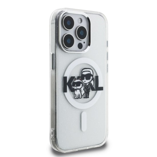 Husa Karl Lagerfeld IML Glitter Karl and Choupette Sketch MagSafe pentru iPhone 15 Pro Max, Transparenta (Bakr, KLHMP15XHGKCGKBT) by www.silkase.ro