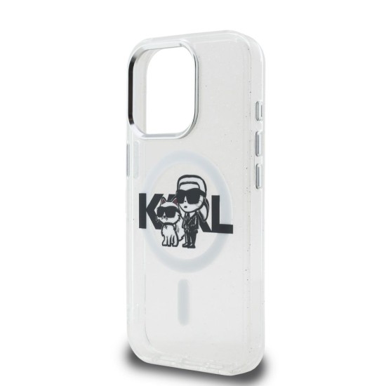 Husa Karl Lagerfeld IML Glitter Karl and Choupette Sketch MagSafe pentru iPhone 15 Pro Max, Transparenta (Bakr, KLHMP15XHGKCGKBT) by www.silkase.ro