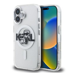 Husa Karl Lagerfeld IML Glitter Karl and Choupette Sketch MagSafe pentru iPhone 16, Transparenta