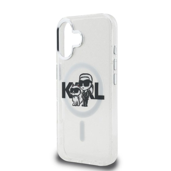 Husa Karl Lagerfeld IML Glitter Karl and Choupette Sketch MagSafe pentru iPhone 16, Transparenta (Bakr, KLHMP16SHGKCGKBT) by www.silkase.ro