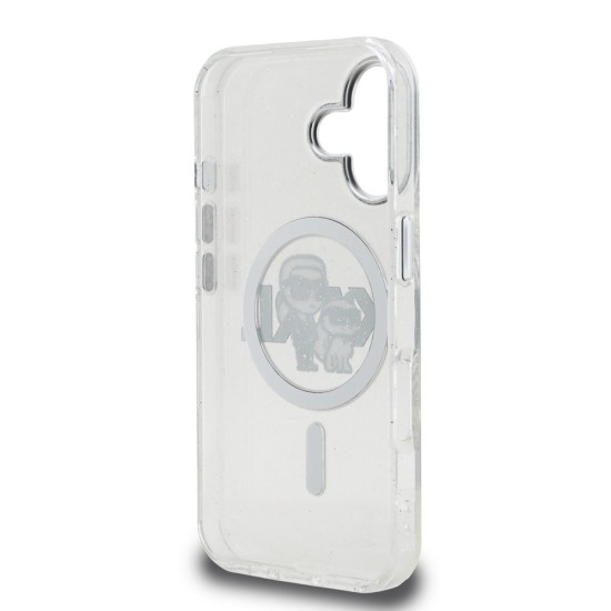 Husa Karl Lagerfeld IML Glitter Karl and Choupette Sketch MagSafe pentru iPhone 16, Transparenta (Bakr, KLHMP16SHGKCGKBT) by www.silkase.ro