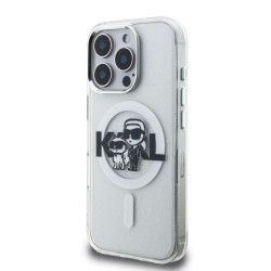 Husa Karl Lagerfeld IML Glitter Karl and Choupette Sketch MagSafe pentru iPhone 16 Pro, Transparenta