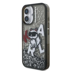 Husa Karl Lagerfeld Liquid Glitter Scattered Choupette pentru iPhone 16, Neagra Husa Karl Lagerfeld Liquid Glitter Scattered Choupette pentru iPhone 16, Neagra