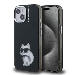 Husa Karl Lagerfeld IML Aquarelle Choupette pentru iPhone 15, Neagra