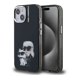 Husa Karl Lagerfeld IML Aquarelle Karl and Choupette pentru iPhone 15, Neagra